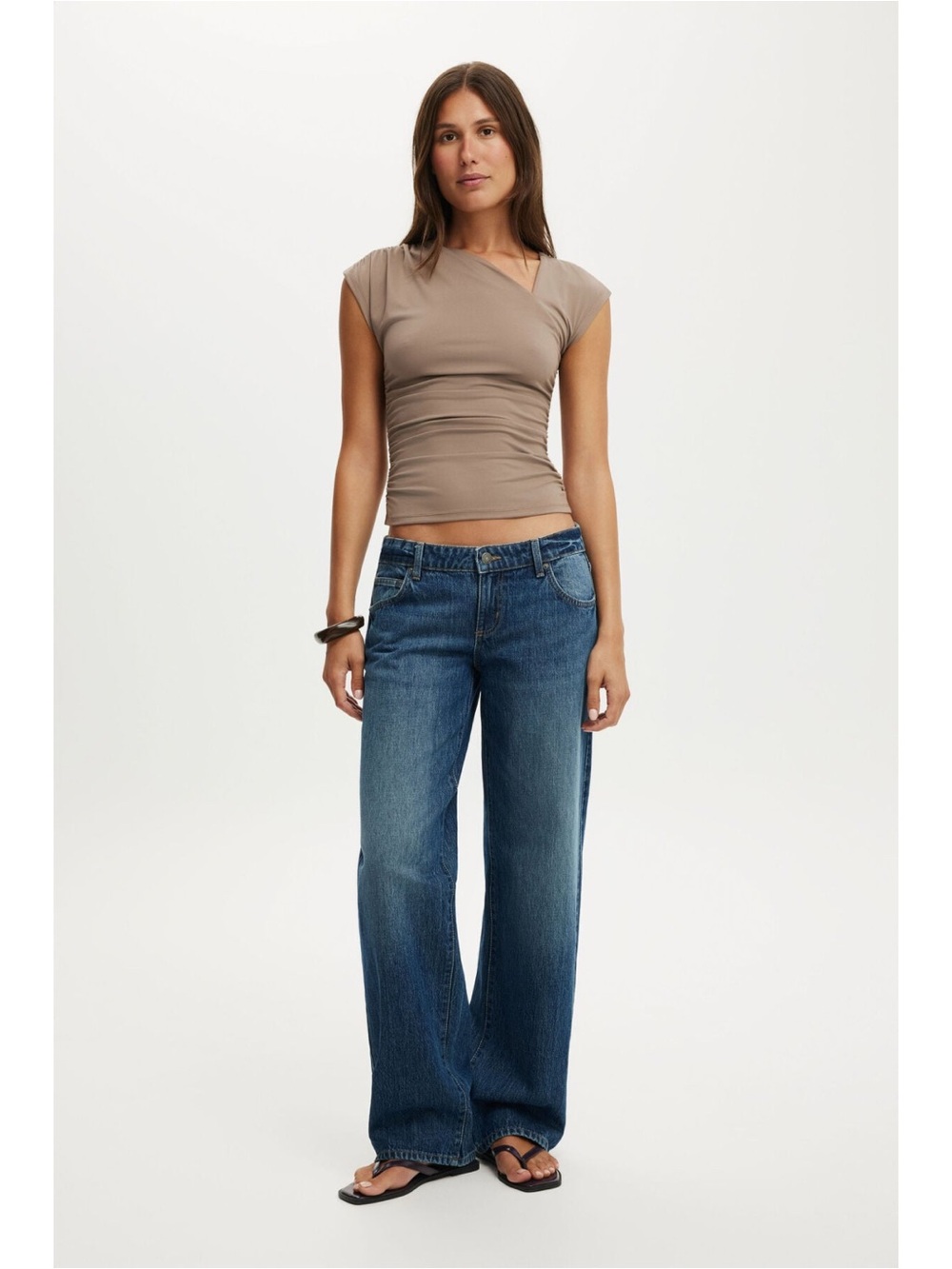 Cotton On Taupe Cap-Sleeve Ruched Crop Top - Picture 9 of 10